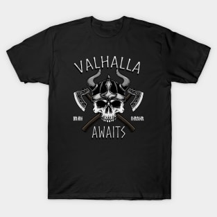 Valhalla Awaits Viking Skull T-Shirt